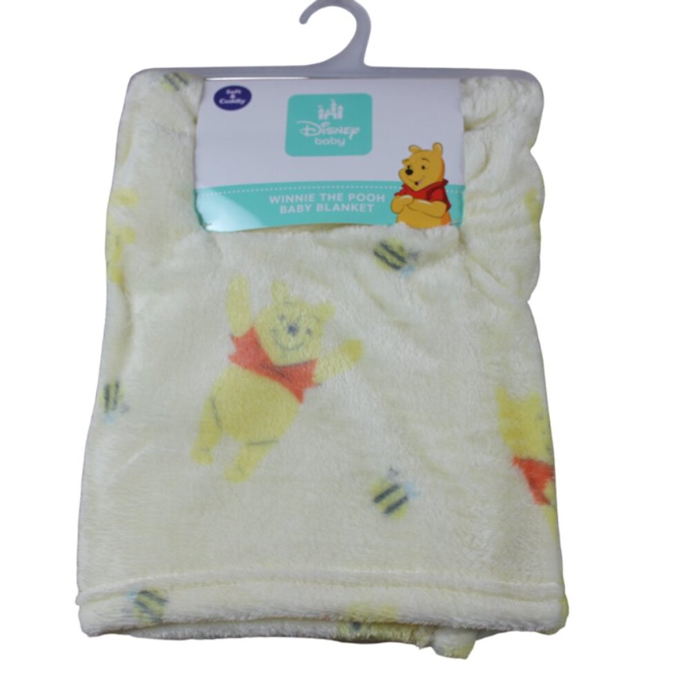 Disney Baby Winnie the Pooh Blanket Yellow Fleece Infant Soft Cuddly Bear NWT